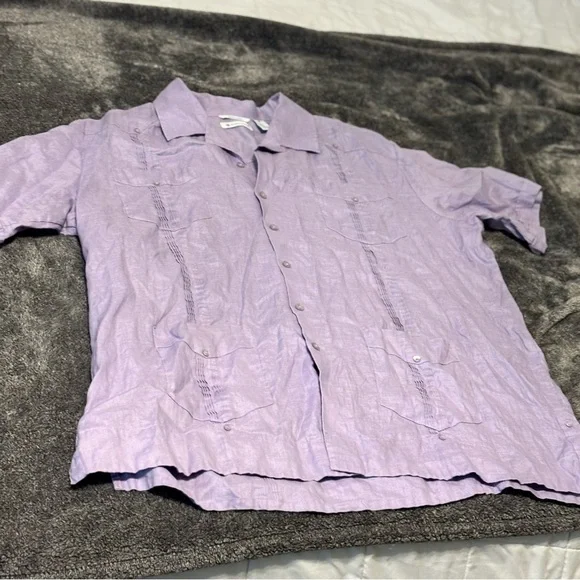Men’s Cubavera Purple 100% Linen Casual Button Down Shirt 2X - Picture 3 of 8